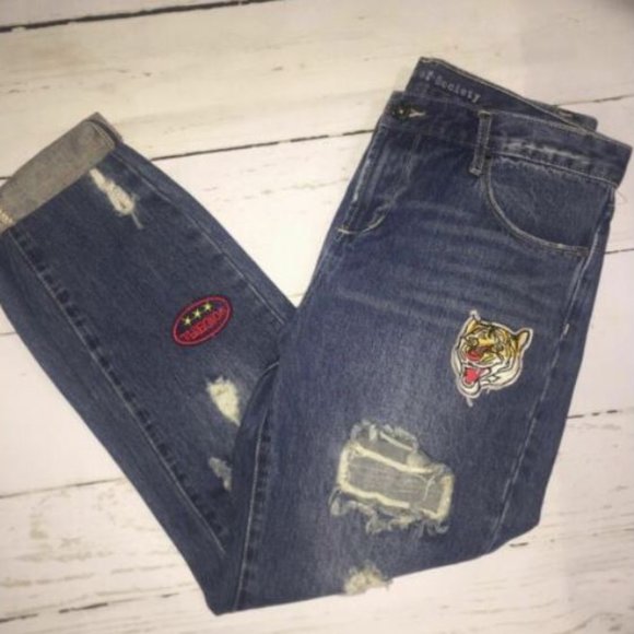 Articles Of Society Denim - Articles of Society Boyfriend Distress Patch Jean